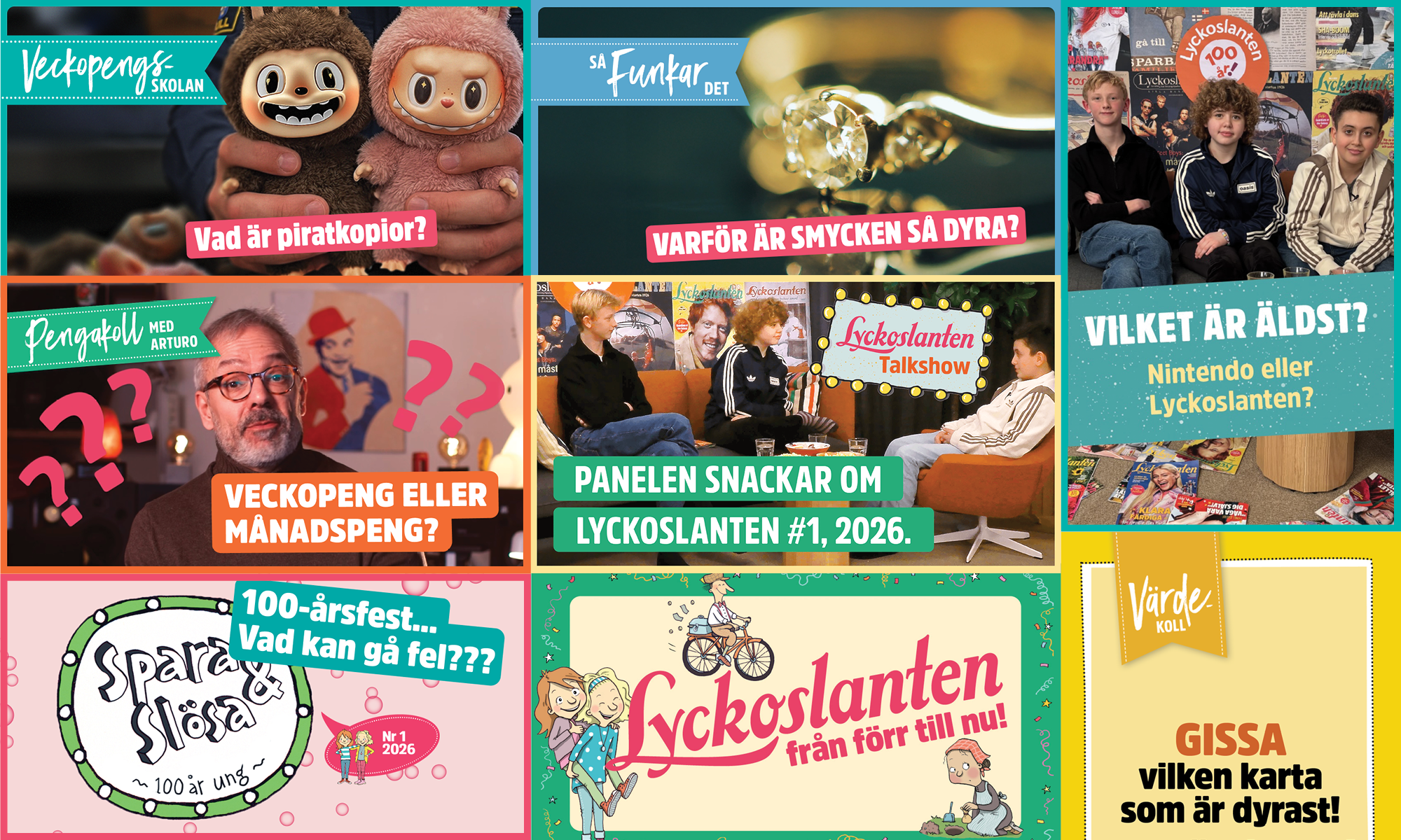 Kollage med bilder från Lyckoslanten på YouTube